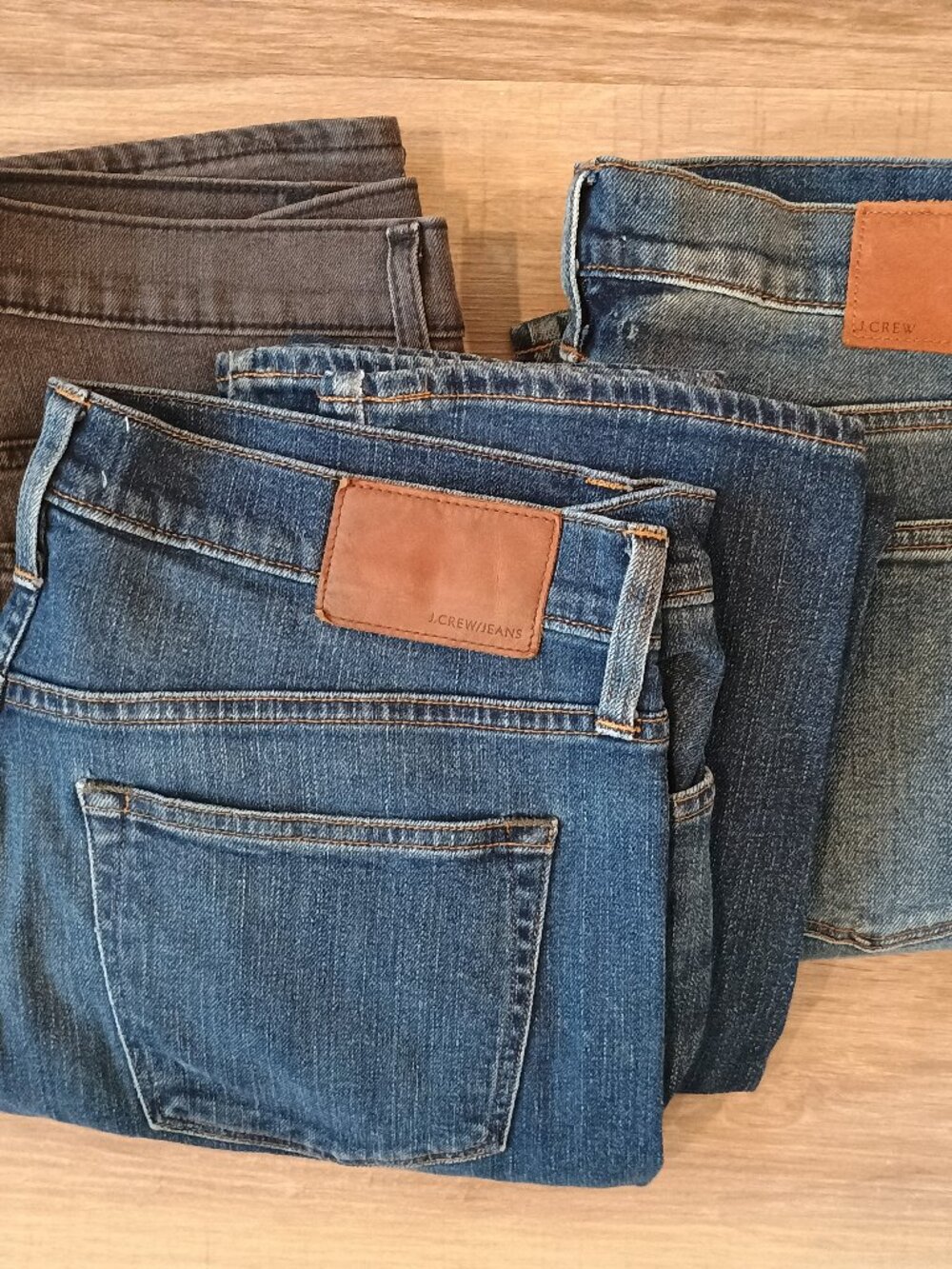 Lot of 3 J Crew jeans 34x32. One is "484." One is "slim